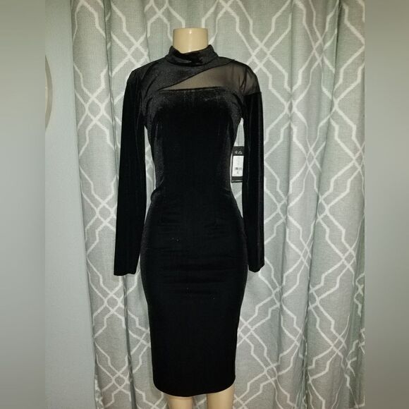 VELVET AND MESH CUT OUT MIDI DRESS size 0new with tags - Picture 9 of 10